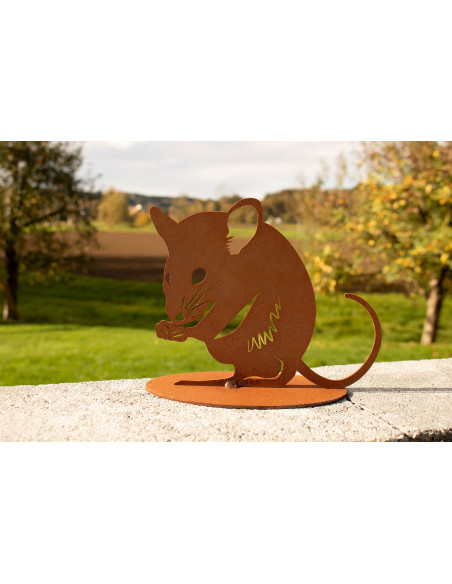 Nagende Maus aus Rost - Krümmel - Höhe 13 cm
