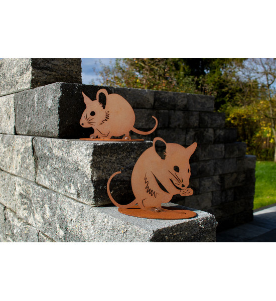 Lauernde Maus aus Rost - Speedy - Höhe 10 cm