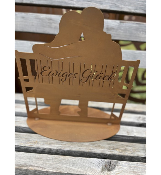Menschen und Silhouetten Glückliches Pärchen auf Parkbank - Ewiges Glück - Höhe 32 cm Edelrost Pärchen-Silhouette auf Parkbank m