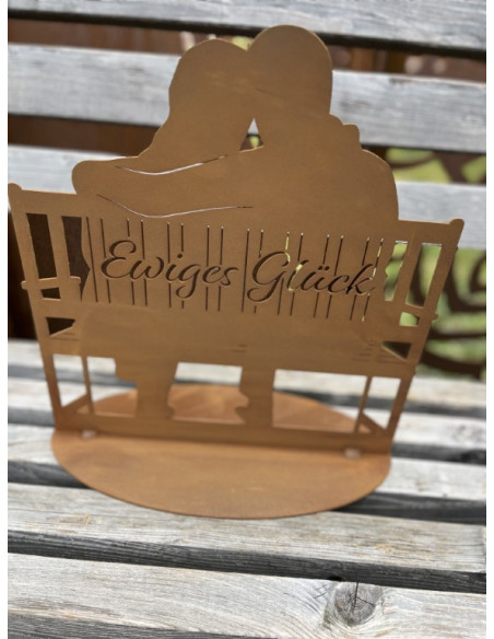 Menschen und Silhouetten Glückliches Pärchen auf Parkbank - Ewiges Glück - Höhe 32 cm Edelrost Pärchen-Silhouette auf Parkbank m