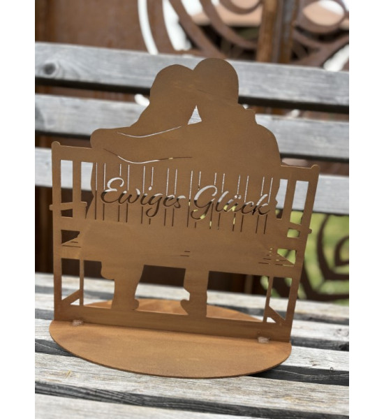 Menschen und Silhouetten Glückliches Pärchen auf Parkbank - Ewiges Glück - Höhe 32 cm Edelrost Pärchen-Silhouette auf Parkbank m