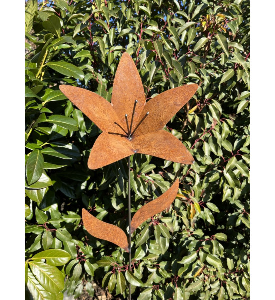 Start Edelrost Lilie Gartenstecker- 114cm Höhe 
Gesamthöhe 114cm
Breite 23cm
Länge 23cm
