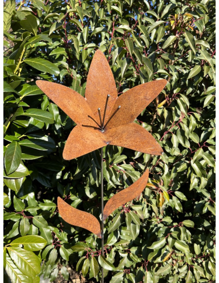 Start Edelrost Lilie Gartenstecker- 114cm Höhe 
Gesamthöhe 114cm
Breite 23cm
Länge 23cm

