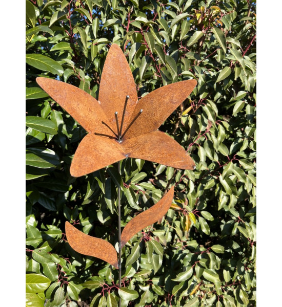 Start Edelrost Lilie Gartenstecker- 114cm Höhe 
Gesamthöhe 114cm
Breite 23cm
Länge 23cm
