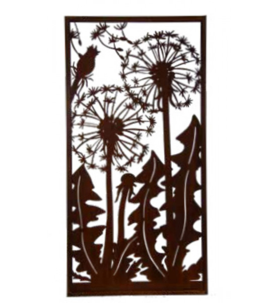 Pusteblumen Designer Pusteblumen Sichtschutzwand Metall Rost - 200 cm hoch - Pusteblumen im Wind liebevoll designte Pusteblumen 