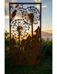 Pusteblumen Designer Pusteblumen Sichtschutzwand Metall Rost - 200 cm hoch - Pusteblumen im Wind liebevoll designte Pusteblumen