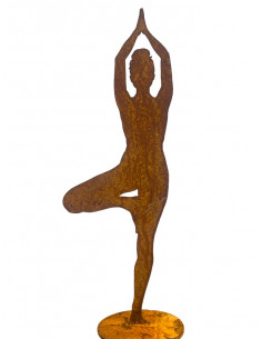 Yoga Deko - Figuren und Statuen mit Yoga und Meditation Positionen Yoga Mädel - Eva - klein - Baum Pose - auf Platte - Höhe 29 c