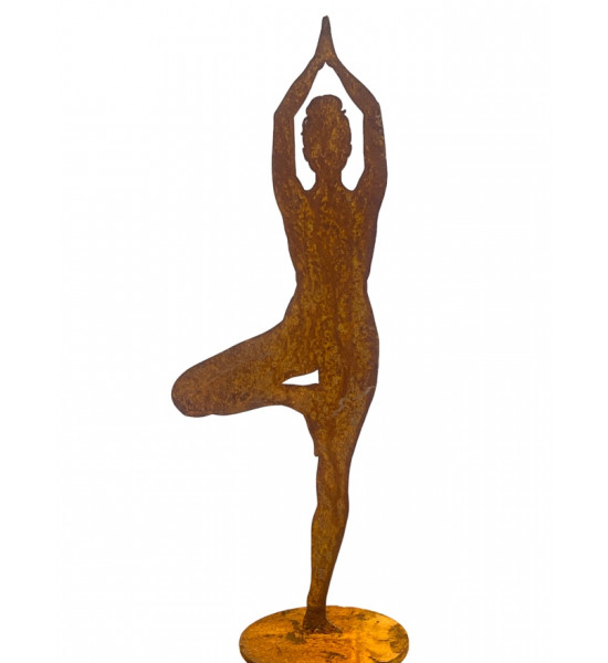 Yoga Deko - Figuren und Statuen mit Yoga und Meditation Positionen Yoga Mädel - Eva - klein - Baum Pose - auf Platte - Höhe 29 c