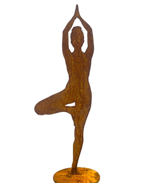 Yoga Deko - Figuren und Statuen mit Yoga und Meditation Positionen Yoga Mädel - Eva - klein - Baum Pose - auf Platte - Höhe 29 c