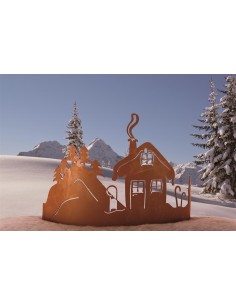 Weihnachtsdeko Aussen Edelrost Schneehütte gebogen, Höhe 25 cm, Breite 35 cm Edelrost-Aufsteller für Innen und Außen mit romanti