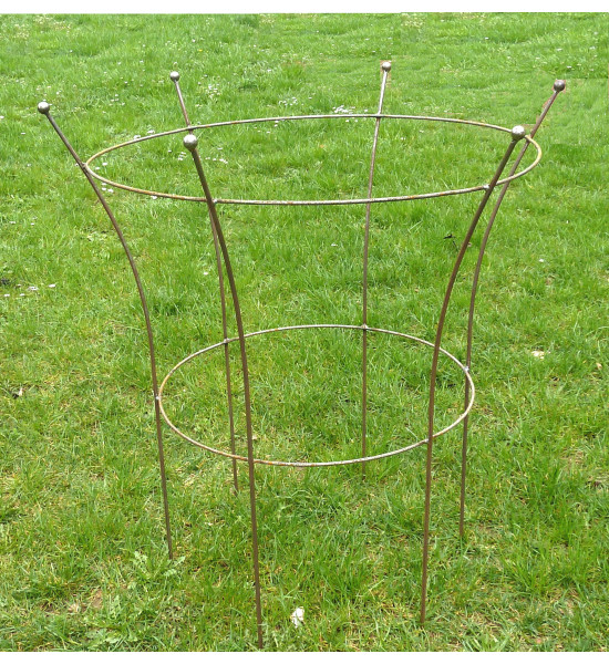 Staudenhalter Metall Abholangebot - Staudenhalter mit Kugel 2 Ringe 95 cm hoch 
Höhe 95 cm 
Durchmesser unten 60cm
Durchmesse