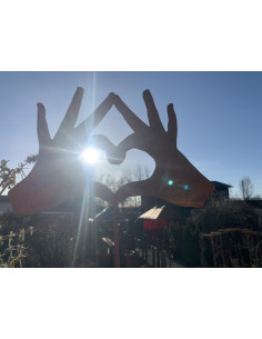 Gartendeko Rost Stecker Hands ''in love'' Gartendeko Rost Höhe 119 cm 
Höhe 19 cm
Breite 25 cm
+ Stab 100 cm
 2