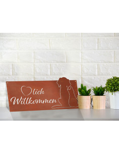 Tierisches Rostschild mit Hund und Katze - Herzlich Willkommen - Breite 51 cm 2