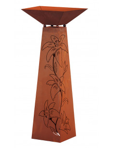 Rostsäule Trapez  mit Lilienmuster - 116,5 cm inkl. Pflanzschale