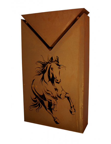 Rostsäule mit Pferde Motiv - Inklusive Dreiecks-Schale - Höhe 104 cm
