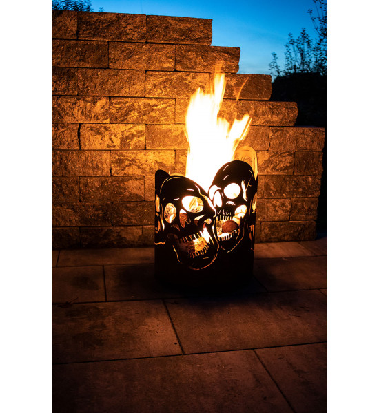 Runder Feuerkorb mit Totenschädeln - Höhe 52 cm