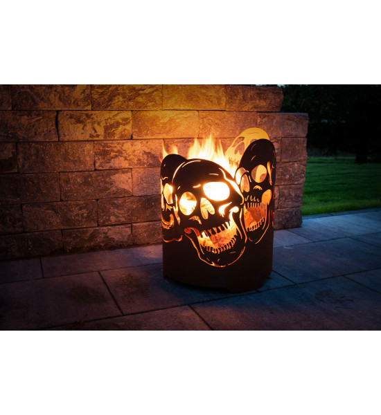 Runder Feuerkorb mit Totenschädeln - Höhe 52 cm