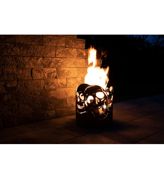 Runder Feuerkorb mit Totenschädeln - Höhe 52 cm