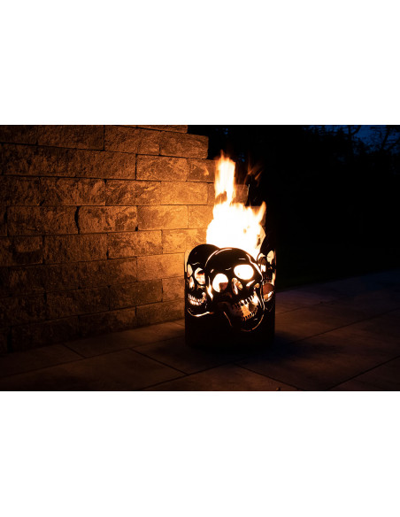 Runder Feuerkorb mit Totenschädeln - Höhe 52 cm