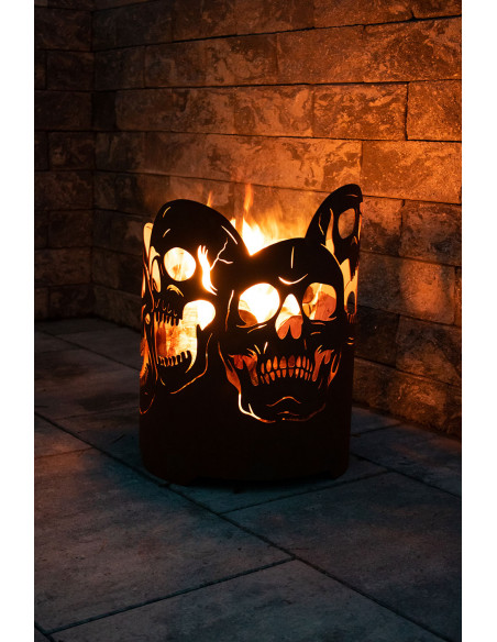 Runder Feuerkorb mit Totenschädeln - Höhe 52 cm