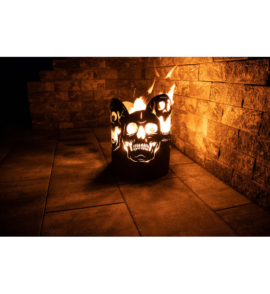 Runder Feuerkorb mit Totenschädeln - Höhe 52 cm