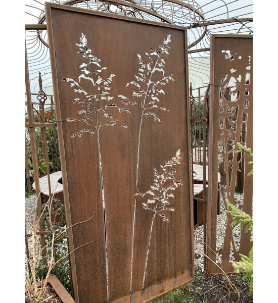 Sichtschutz 2m hoch - 200 cm Sichtschutzzaun Elemente Sichtschutzwand Metall Gräser Motiv - 200 x 100 cm - Sichtschutzelement Ro