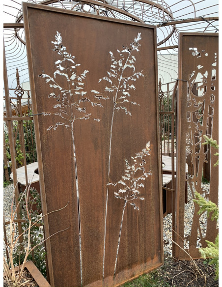 Sichtschutz 2m hoch - 200 cm Sichtschutzzaun Elemente Sichtschutzwand Metall Gräser Motiv - 200 x 100 cm - Sichtschutzelement Ro