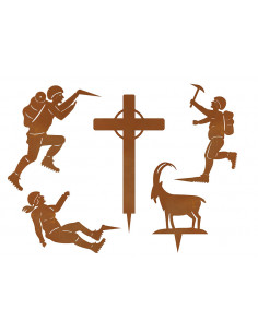 Kleines Deko Bergsteiger Set mit Gipfelkreuz und Gams - zum Stecken