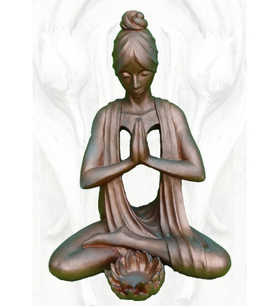 Steinfiguren Yoga Figur - Spirit - Höhe 61 cm - Steinfigur Frau mit Kupfereffekt Yoga Frau im Schneidersitz und Lotusblume. Du k