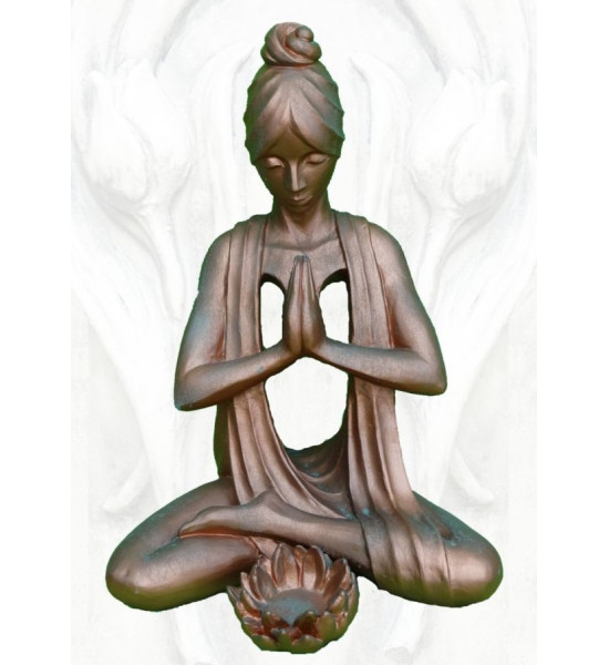 Yoga Figur - Spirit - Höhe 61 cm - Steinfigur Frau mit Kupfereffekt - 2  teilig