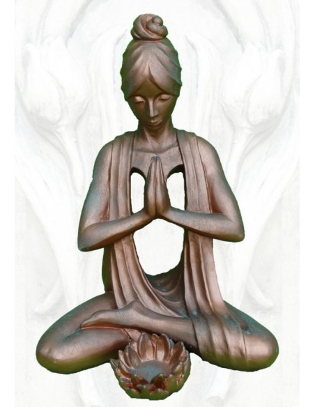 Steinfiguren Yoga Figur - Spirit - Höhe 61 cm - Steinfigur Frau mit Kupfereffekt Yoga Frau im Schneidersitz und Lotusblume. Du k