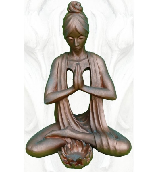 Steinfiguren Yoga Figur - Spirit - Höhe 61 cm - Steinfigur Frau mit Kupfereffekt Yoga Frau im Schneidersitz und Lotusblume. Du k