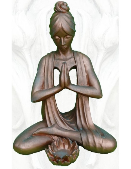 Steinfiguren Yoga Figur - Spirit - Höhe 61 cm - Steinfigur Frau mit Kupfereffekt Yoga Frau im Schneidersitz und Lotusblume. Du k
