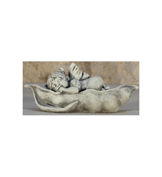 Start Steinfigur liegend - Däumelinchen - Breite 29 cm - Gebrüder Grimm  Däumelinchen - Märchenfigur liegend auf einem Blatt.

