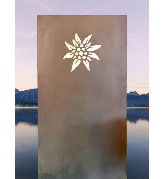 Trennwand und Sichtschutzzaun Metall 180 cm hoch Sichtschutzwand Edelweis - Höhe 180 cm - Trennwand Metall 
Edelrost Sichtschut