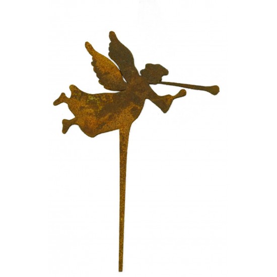 rostiger Trompetenengel als rostiger Blumentopfstecker