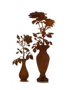 Blumen und Bäume Rosen Vase auf Standplatte - Höhe 60 cm - groß Die Rosenvase aus Edelrost zum Stellen in der größeren Ausführun 2