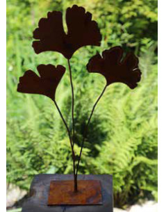 Blumen und Bäume Ginkgoblätter auf Standplatte - Gesamthöhe 55 cm - Platte 15 x 15 cm 3 Ginkgoblätter mit biegbarem Draht auf ec 2