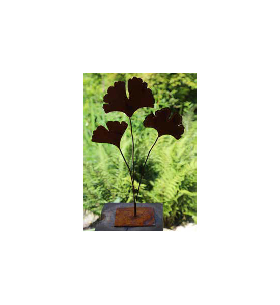 Blumen und Bäume Ginkgoblätter auf Standplatte - Gesamthöhe 55 cm - Platte 15 x 15 cm 3 Ginkgoblätter mit biegbarem Draht auf ec