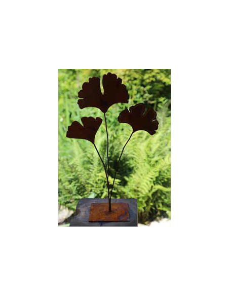 Blumen und Bäume Ginkgoblätter auf Standplatte - Gesamthöhe 55 cm - Platte 15 x 15 cm 3 Ginkgoblätter mit biegbarem Draht auf ec