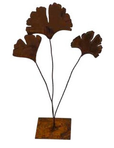 Blumen und Bäume Ginkgoblätter auf Standplatte - Gesamthöhe 55 cm - Platte 15 x 15 cm 3 Ginkgoblätter mit biegbarem Draht auf ec