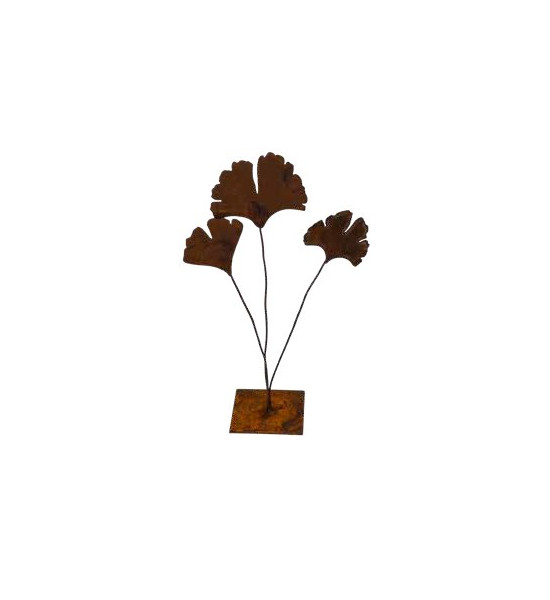 Blumen und Bäume Ginkgoblätter auf Standplatte - Gesamthöhe 55 cm - Platte 15 x 15 cm 3 Ginkgoblätter mit biegbarem Draht auf ec