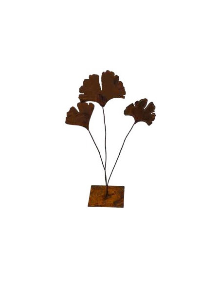 Blumen und Bäume Ginkgoblätter auf Standplatte - Gesamthöhe 55 cm - Platte 15 x 15 cm 3 Ginkgoblätter mit biegbarem Draht auf ec