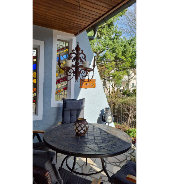 Deko zum Hängen Kronleuchter für den Garten mit Ablage und Kerzentablett Ø 50 cm - klein Kronleuchter 3D zum Aufhängen mit Ablag