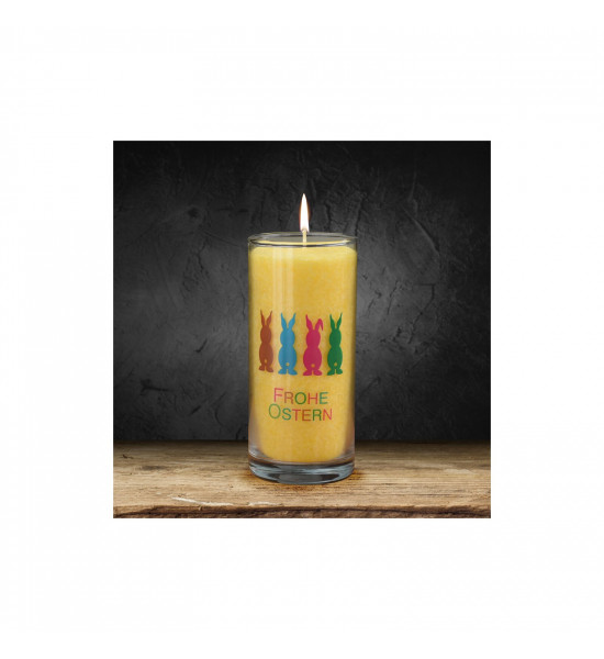 Start PALM LIGHT Kerze ca. 14 cm - OSTERHASEN - GELB 
Ca. 20 cm hoch
Brenndauer ca. 100 Stunden
Durchmesser 6,5 cm
Gewicht: 