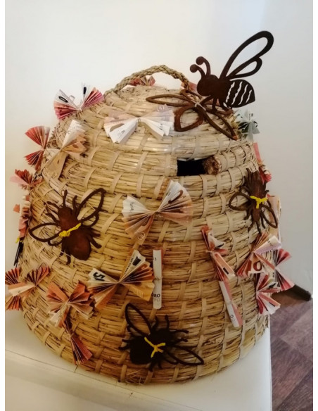 Deko Biene auf offener Blüte sitzend - Höhe 10 cm - Bienendeko