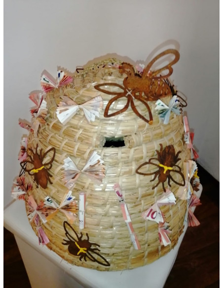 Deko Biene auf offener Blüte sitzend - Höhe 10 cm - Bienendeko