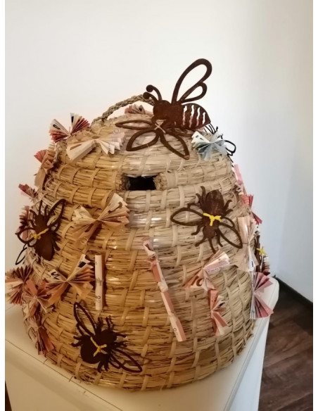 Deko Biene auf offener Blüte sitzend - Höhe 10 cm - Bienendeko