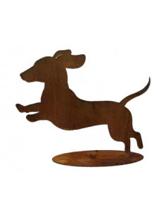 Tiere - Edelrost Tierfiguren Dackel rennend - Flitzi - auf Platte - Höhe 52 cm - Breite 57 cm Der flitzende Dackel ist ein niedl