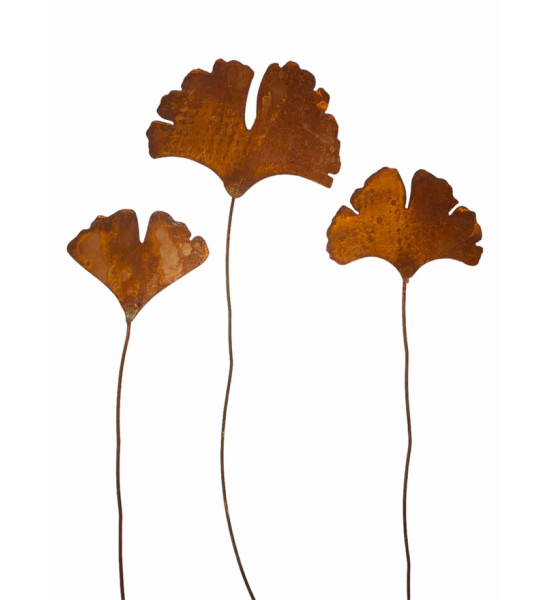 Gartenstecker Ginkgo Blatt als Gartenstecker - geschwungener Draht - Gesamthöhe 52 cm - Breite 19 cm - groß Das Ginkgoblatt als 
